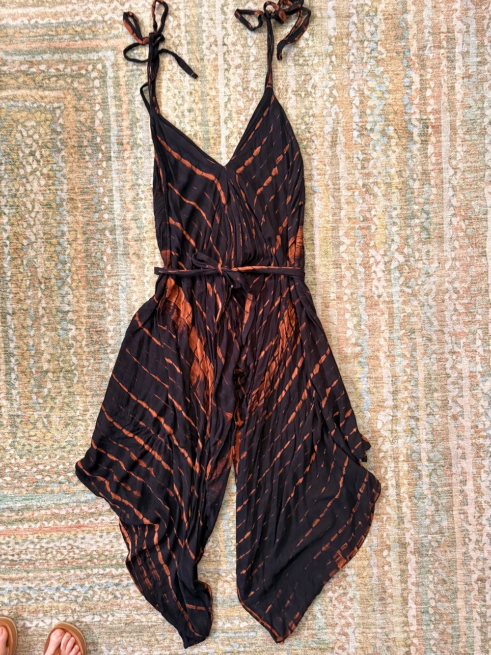 Boho Tie-Dyed Harem Style jumpsuit with tie straps OS